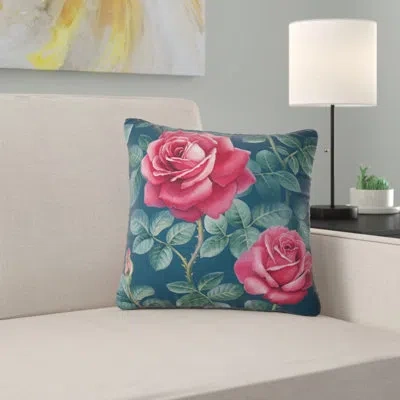 Design Art Rose Watercolor - Floral Printed Pillow In Red