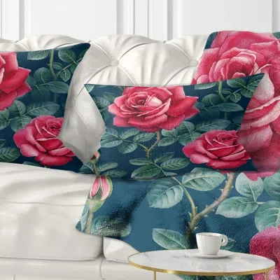 Design Art Rose Watercolor - Floral Printed Throw Pillow