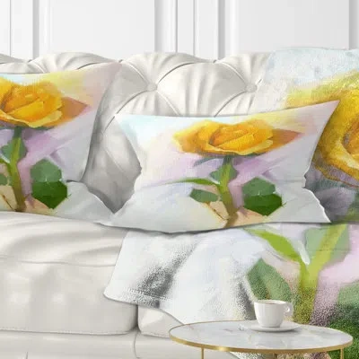 Design Art Rose With Green Leaves - Floral Printed Throw Pillow