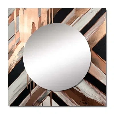 Design Art Rosegold Embracing Essence Of Lines Ii - Abstract Marble Large Square Mirror Wall Decor For Bedroom In Gold;black