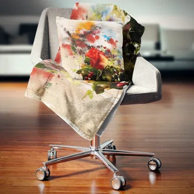 Design Art Roses And Sunny Day Watercolor - Floral Printed Pillow In Red