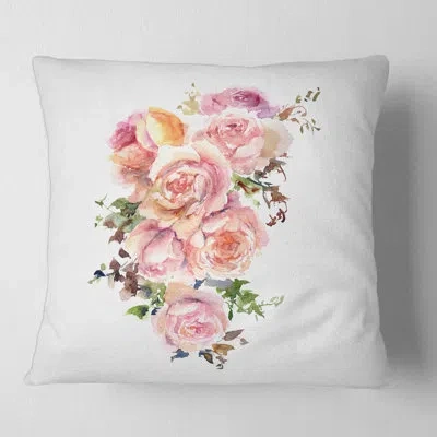 Design Art Roses Floral Flowers - Traditional Printed Pillow In White;pink