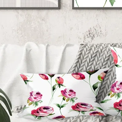Design Art Roses Flowers Pattern - Mid-century Modern Printed Throw Pillow