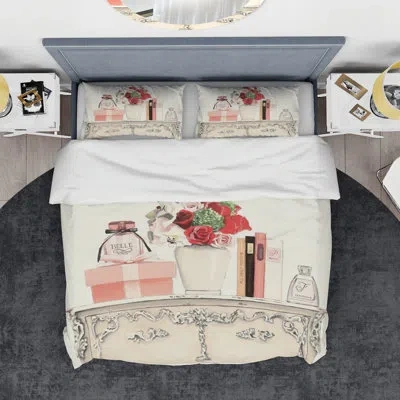 Design Art Roses, Fragrance And Belle Parfum Duvet Cover Set In Beige