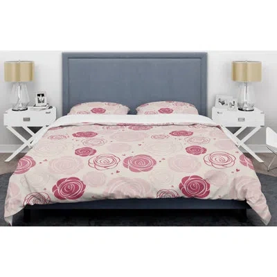 Design Art Roses Mid-century Duvet Cover Set In Pink