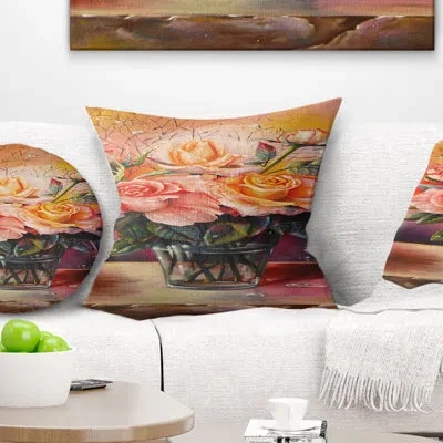 Design Art Roses On Marble Table - Floral Printed Pillow In Blue;black;brown;green;red;yellow