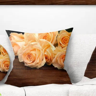 Design Art Roses On Wooden Surface Photo - Floral Printed Pillow In White