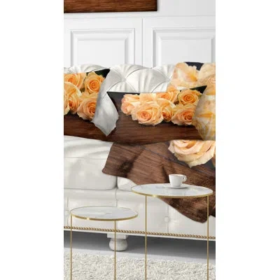Design Art Roses On Wooden Surface Photo - Floral Printed Throw Pillow