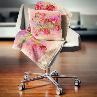 Design Art Roses Pastel Chalk - Floral Printed Pillow In Red
