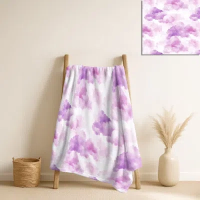 Design Art Rosy Cloud – Purple Abstract Soft Teens Blanket, Cozy Plush Throw In Purple;white