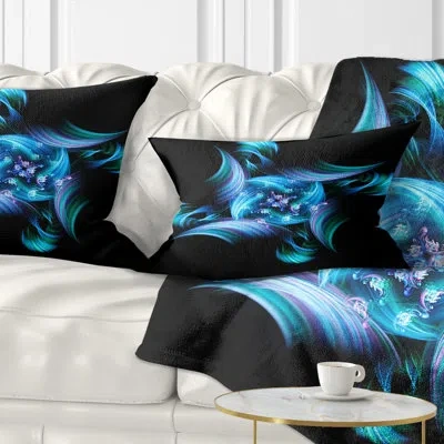 Design Art Rotation Of Small Universe Flower - Floral Printed Throw Pillow In Blue,black