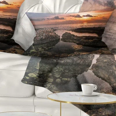 Design Art Rough Coast With Ancient Ruins - Sea & Shore Printed Throw Pillow