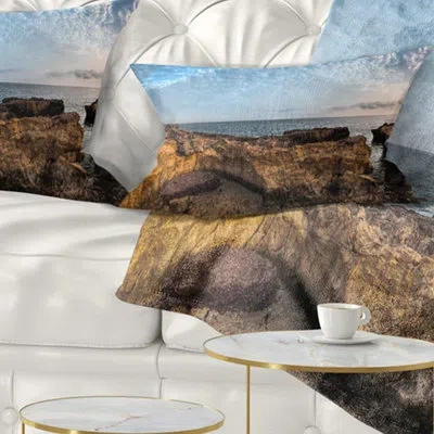 Design Art Rough Rocky Coast Under Blue Sky - Sea & Shore Printed Throw Pillow
