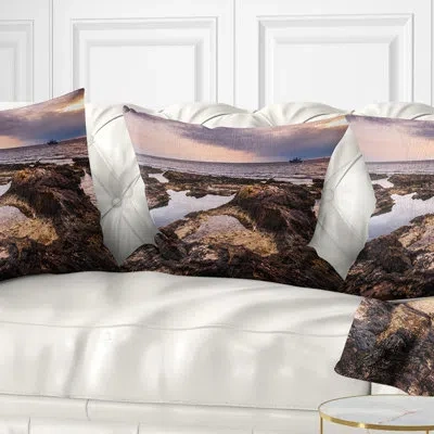 Design Art Rough Rocky Coastline Africa - Sea & Shore Printed Pillow In Blue;black;brown;green;red;yellow