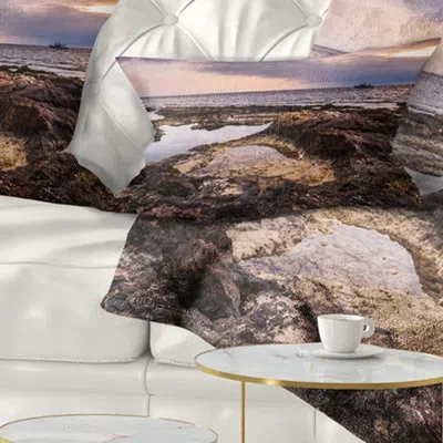 Design Art Rough Rocky Coastline Africa - Sea & Shore Printed Throw Pillow
