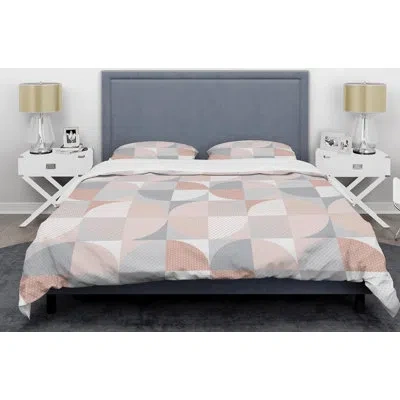 Design Art Round  Textured Mid-century Duvet Cover Set In Peach,gray,orange