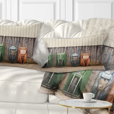 Design Art Row Of Wheelbarrows - Landscape Printed Throw Pillow