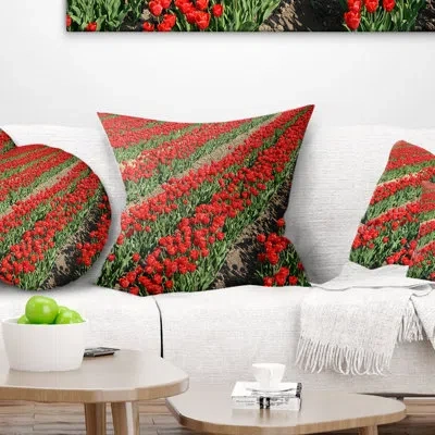 Design Art Rows Of Red Tulip Flowers - Floral Printed Pillow