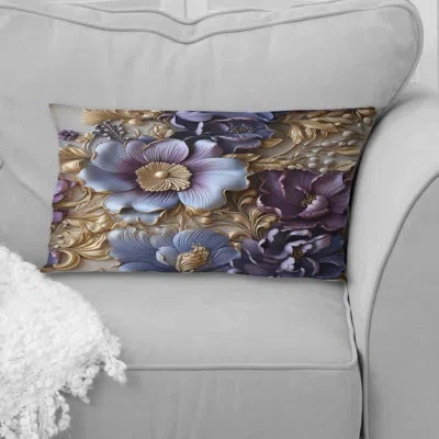 Design Art Royal And Purple And Golden Regal Opulence - Floral Printed Pillow In Purple;gold
