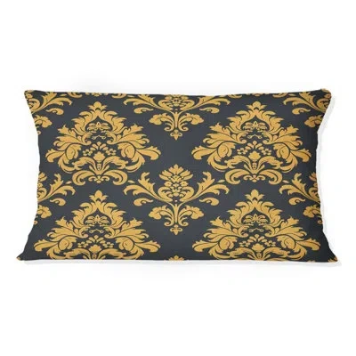 Design Art Royal Gold Black Traditional Damask Iv - Traditional Lumbar Pillow In Black;gold