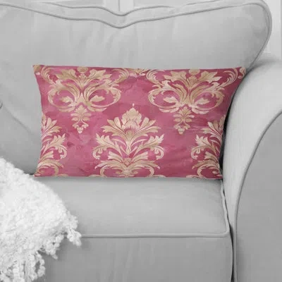 Design Art Royal Pink Gold Traditional Damask I - Traditional Lumbar Pillow In Pink;gold