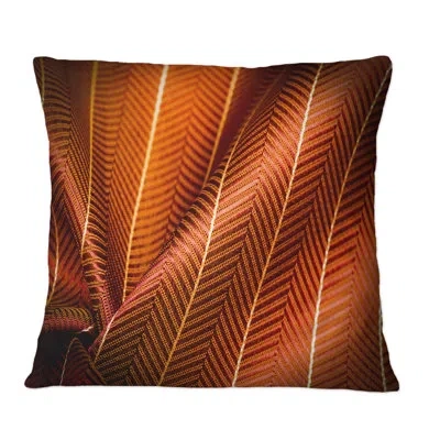 Design Art Ruby Red Fabric With Gold Line Ii - Patterned Printed Throw Pillow
