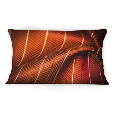 Design Art Ruby Red Fabric With Gold Line Iii - Patterned Printed Throw Pillow 12" X 20"