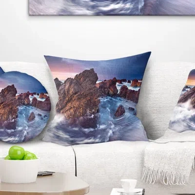 Design Art Rugged Beauty Landscape - Landscape Printed Pillow In Blue;brown