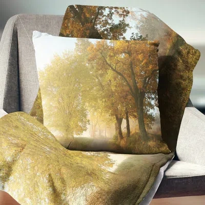 Design Art Rural Road Under Trees Landscape Photography Pillow In Green