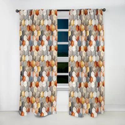 Design Art Rustic Hexagons Boho Pattern - Modern Velvet Curtain - Room Darkening - 1 Panel In Brown