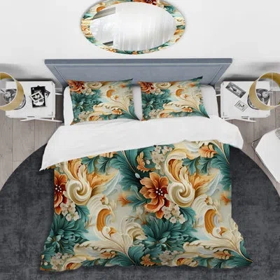 Design Art Rustic Paisley Gold Turquoise Gardens I Bedding In Green;orange;gold