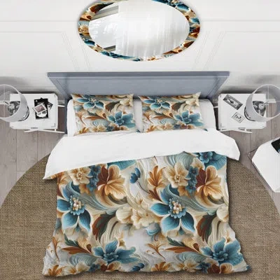 Design Art Rustic Paisley Gold Turquoise Gardens Ii Duvet Cover Set In Blue;gold