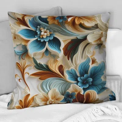 Design Art Rustic Paisley Gold Turquoise Gardens Ii - Floral Printed Throw Pillow In Blue;gold