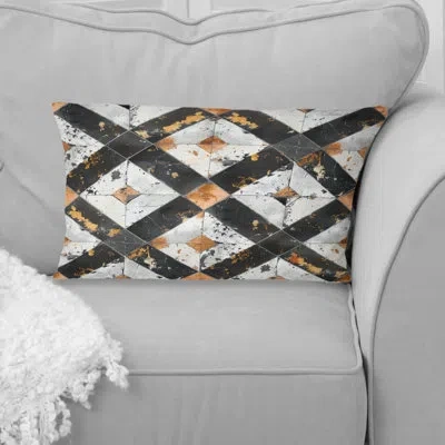 Design Art Rustile Tiles Farmhouse Ii - Farmhouse Lumbar Pillow In Black;gold