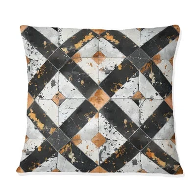 Design Art Rustile Tiles Farmhouse Ii - Farmhouse Throw Pillow In Black;gold