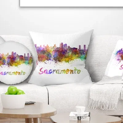 Design Art Sacramento Skyline - Cityscape Printed Pillow In Yellow;purple