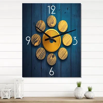 Design Art Sacred Geometry In Blue And Gold - Modern Geometric Wall Clocks In Blue;gold