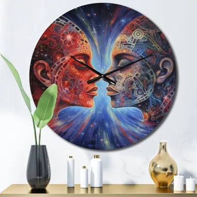 Design Art Sacred Union Passionate Connection Metal Wall Clock In Blue;black;orange