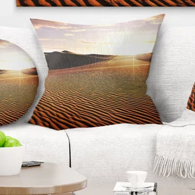 Design Art Sahara Desert At Sunset - Landscape Printed Pillow In Green