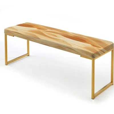 Design Art Sahara Sandscape Mirror - Abstract Upholstered Gold Bench