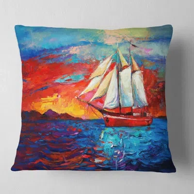 Design Art Sail Ship During Sunset - Sea & Shore Printed Pillow