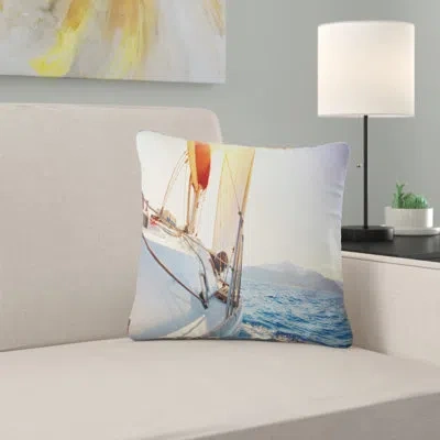 Design Art Sailboat Sailing In The Blue Sea - Sea & Shore Printed Pillow