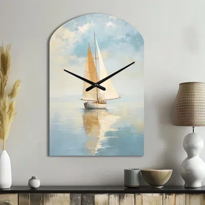 Design Art Sailboat Whispering Breezes I - Boat Sailing Unique Shape Metal Clock, Modern Freeform Metal Clock P In Multi-color