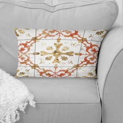 Design Art Salmon Rustile Tiles Farmhouse I - Farmhouse Lumbar Pillow In Beige;gold
