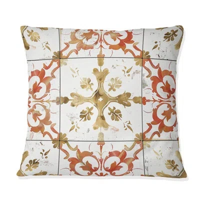 Design Art Salmon Rustile Tiles Farmhouse I - Farmhouse Throw Pillow In Beige;gold