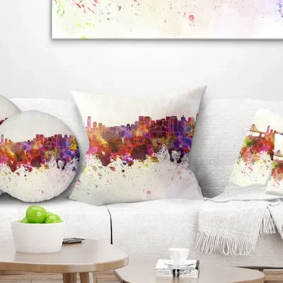 Design Art San Francisco Skyline - Cityscape Printed Throw Pillow In Yellow;purple