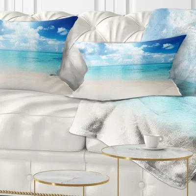 Design Art Sand Of Beach In Blue Caribbean Sea - Sea & Shore Printed Throw Pillow