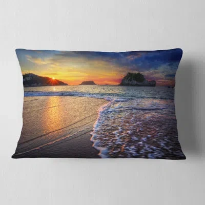 Design Art Sandy Beach With Rush Waves - Sea & Shore Printed Throw Pillow