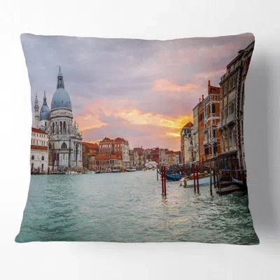 Design Art Santa Maria Della Salute - Cityscape Printed Pillow In Blue;black;brown;green;red;yellow