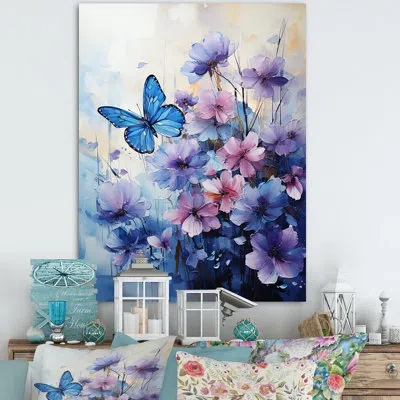 Design Art Sapphire Blue Hues Capture The Delicate Flight - Butterfly Canvas Prints In Wrapped Canvas